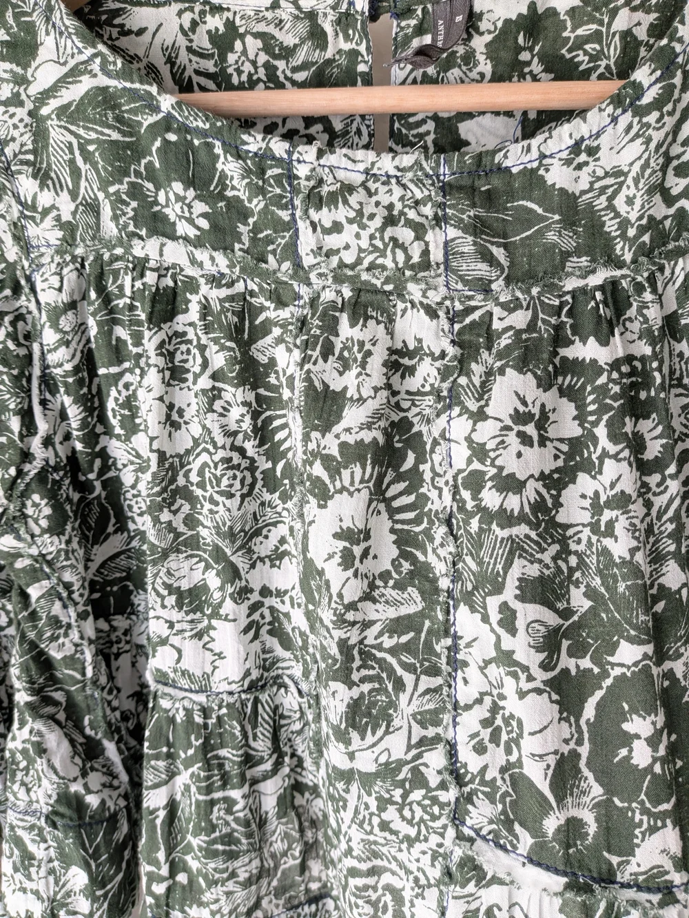 Anthropologie Olive Green Floral Smock Blouse